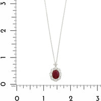 18K White Gold and Platinum Oval Ruby and Diamond Halo Necklace