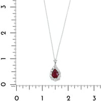 18K White Gold Pear Shaped Ruby and Diamond Halo Necklace