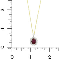 18K Two-Tone Gold Oval Shaped Ruby and Diamond Halo Necklace