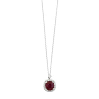 18K White Gold Ruby and Diamond Halo Pendant Necklace