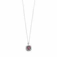 18K White Gold Ruby and Diamond Halo Pendant Necklace