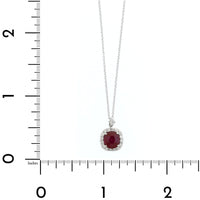 18K White Gold Ruby and Diamond Halo Pendant Necklace