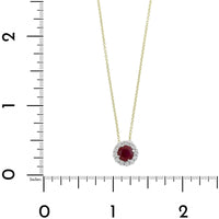 18K Two-Tone Gold Round Ruby and Diamond Halo Pendant Necklace