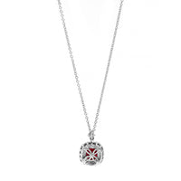 18K White Gold Ruby and Diamond Halo Pendant Necklace