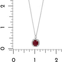 18K White Gold Ruby and Diamond Halo Pendant Necklace