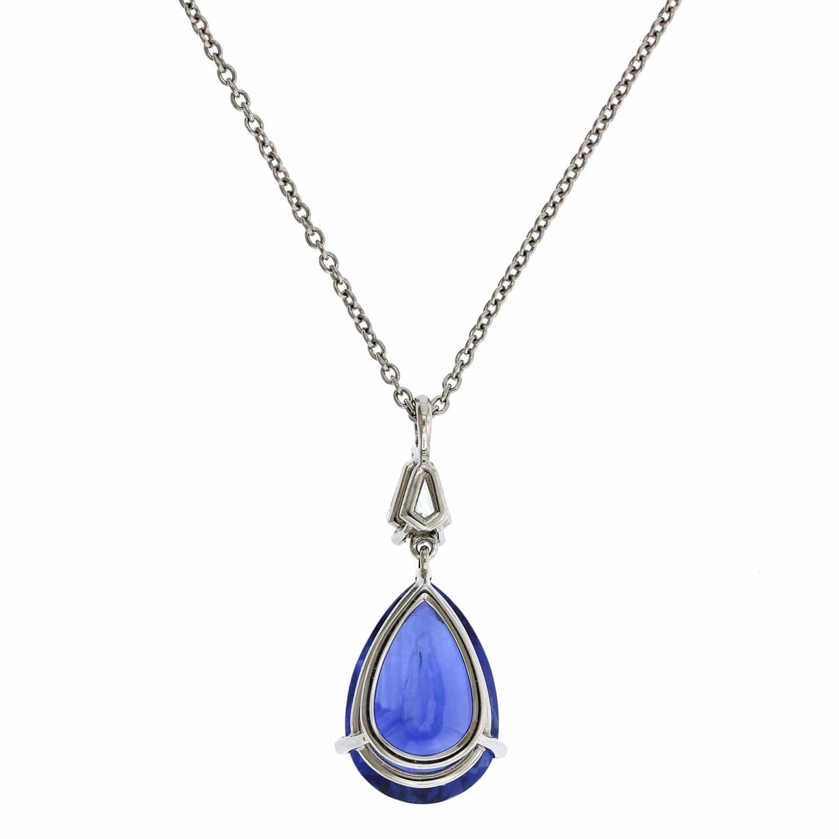 Platinum Pear Shape Sapphire and Diamond Pendant