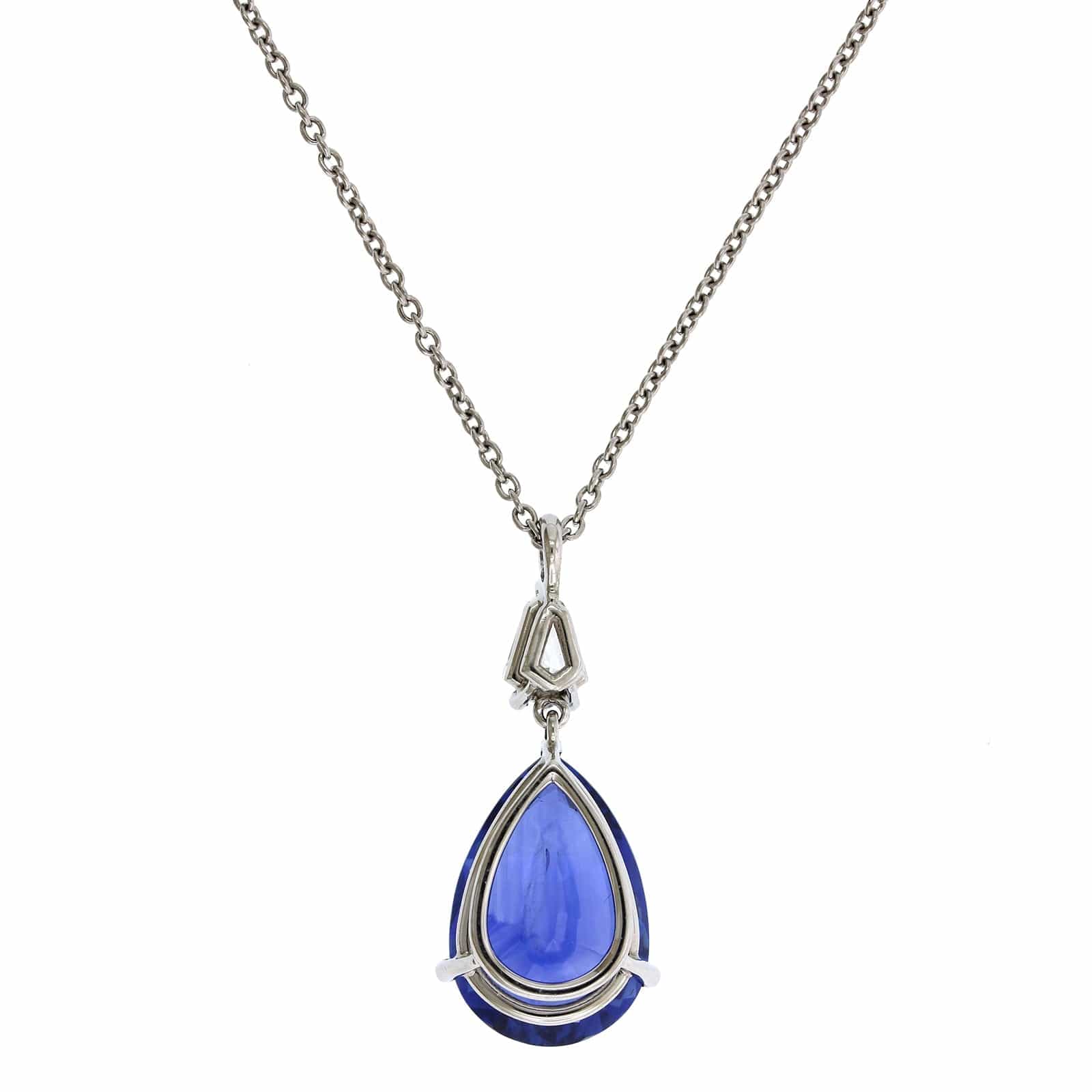 Platinum Pear Shape Sapphire and Diamond Pendant