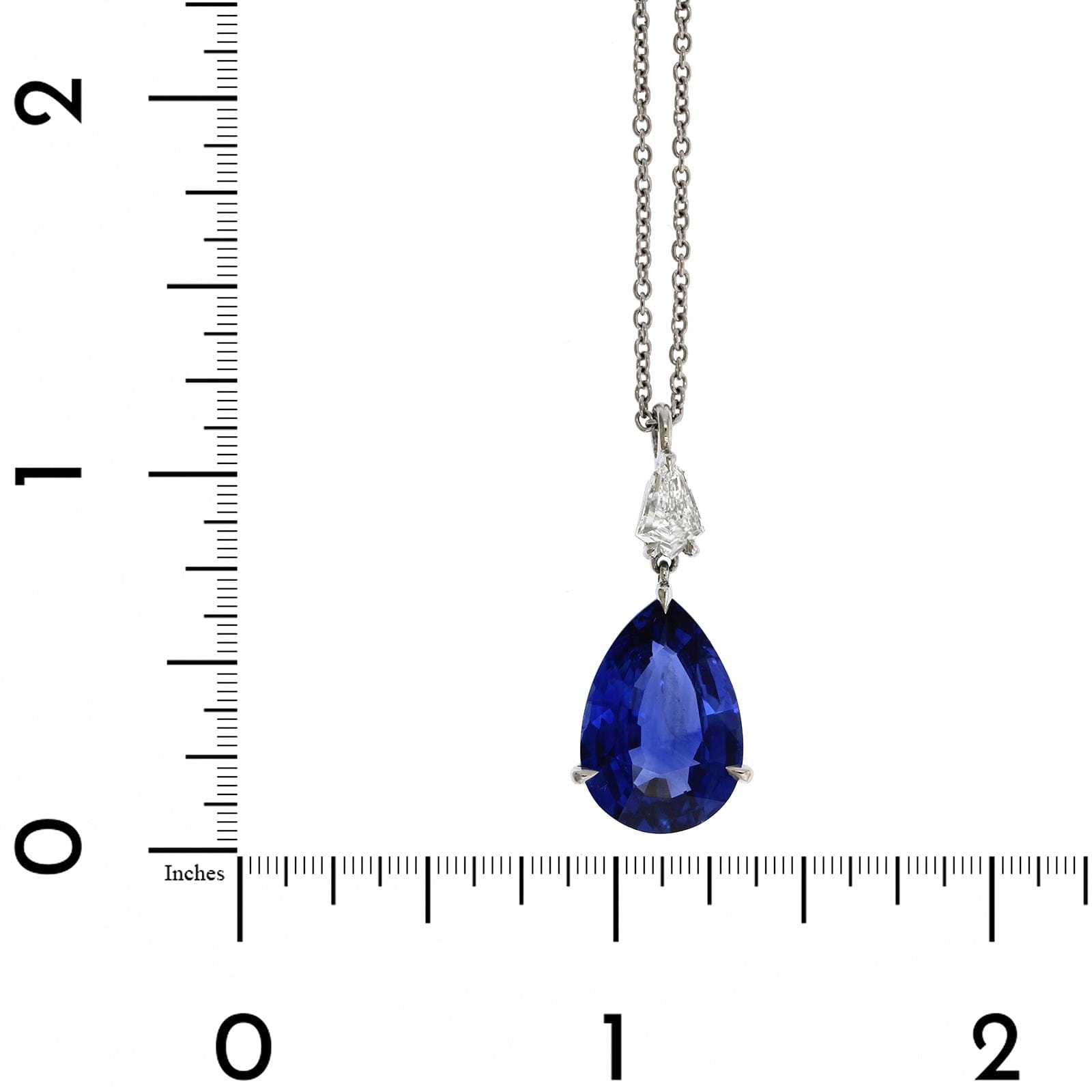 Platinum Pear Shape Sapphire and Diamond Pendant