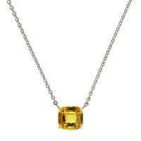 18K White Gold Cushion Yellow Sapphire Pendant