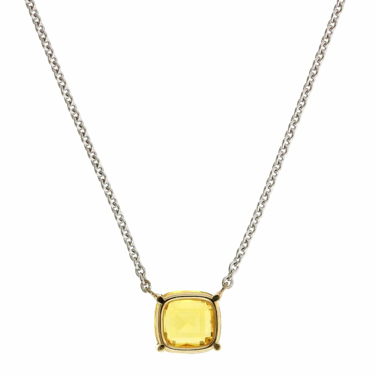 18K White Gold Cushion Yellow Sapphire Pendant