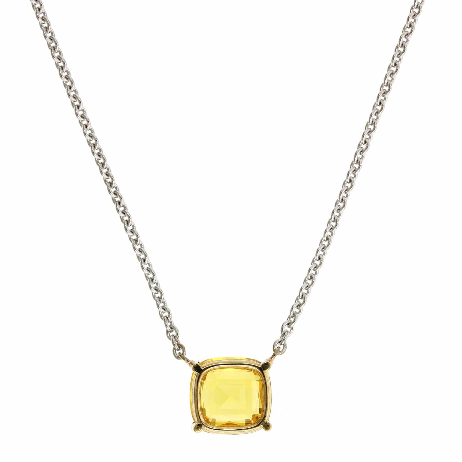 18K White Gold Cushion Yellow Sapphire Pendant
