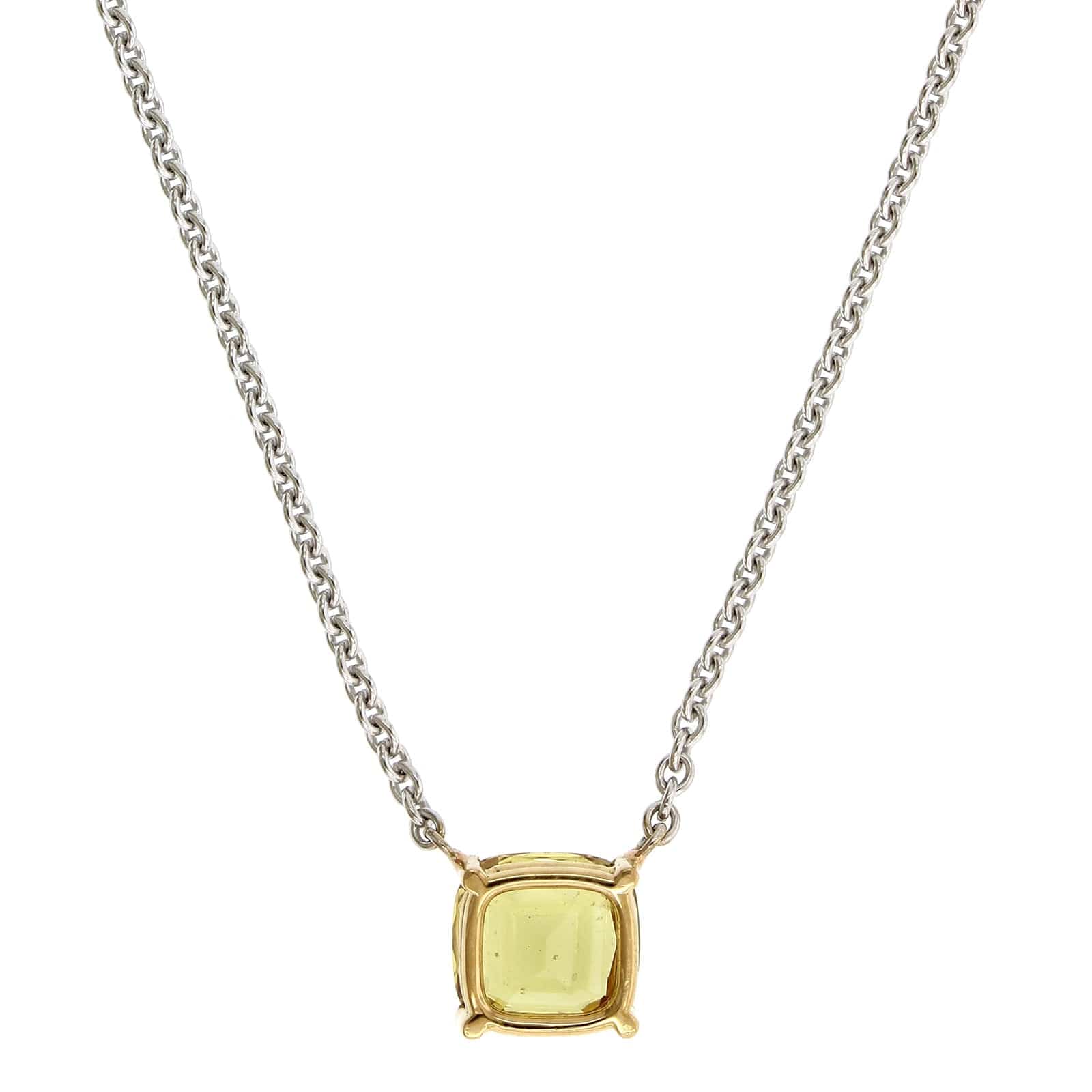 18K White Gold Cushion Yellow Sapphire Pendant