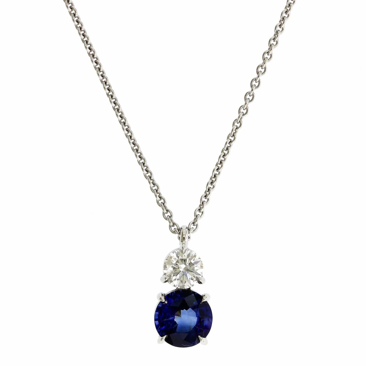 Platinum Round Blue Sapphire Pendant