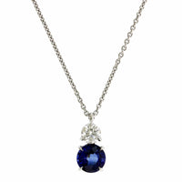 Platinum Round Blue Sapphire Pendant