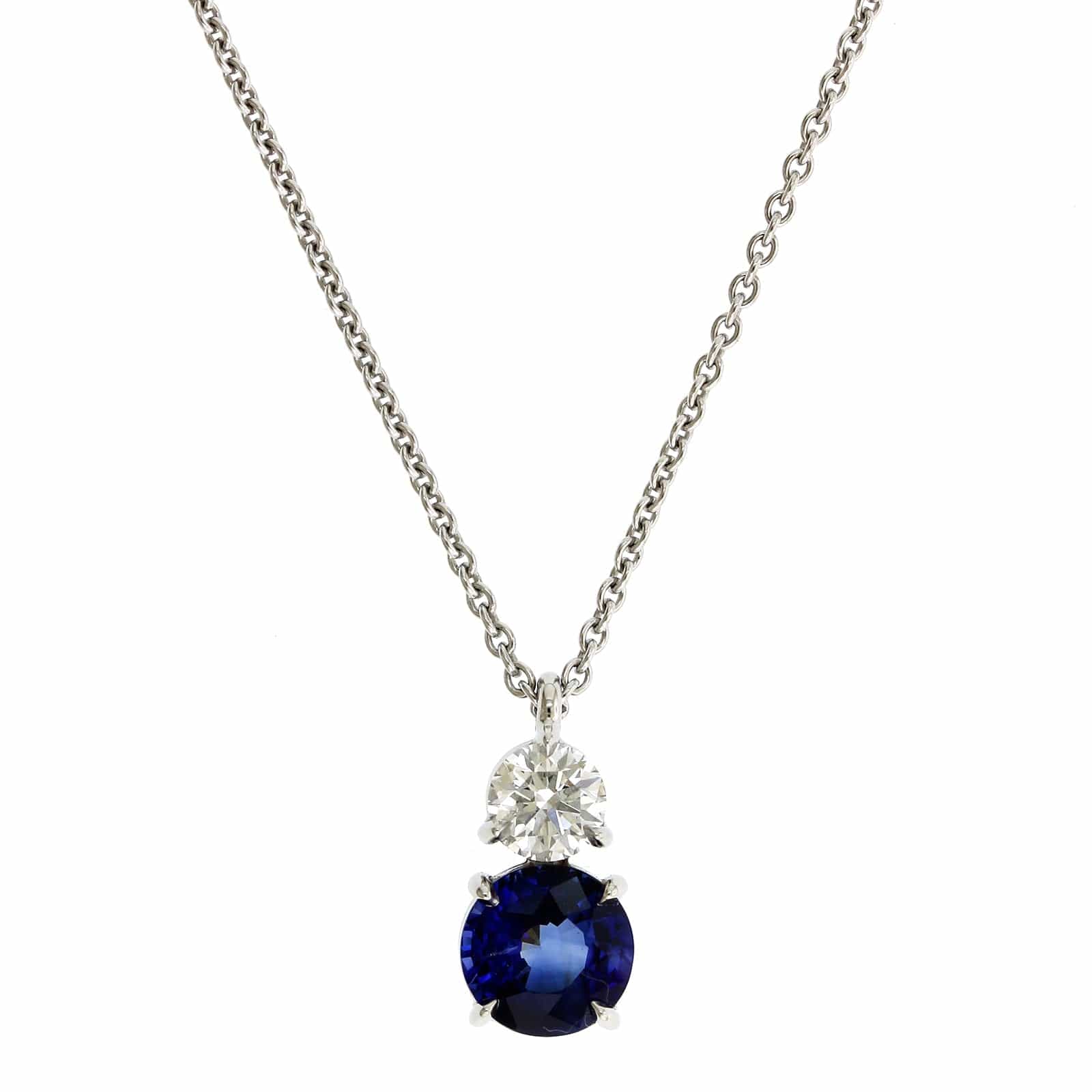 Platinum Round Blue Sapphire Pendant