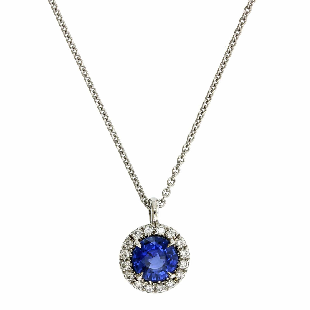 Platinum Sapphire Diamond Halo Pendant