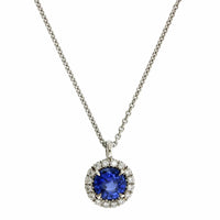 Platinum Sapphire Diamond Halo Pendant