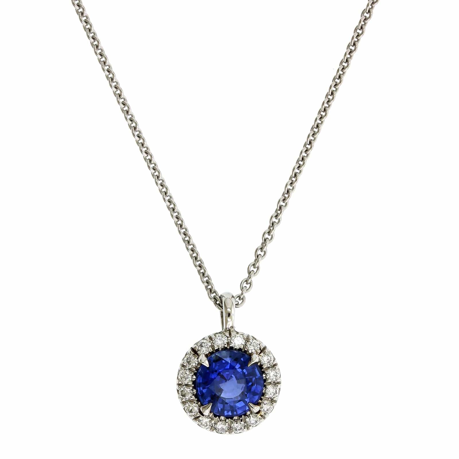 Platinum Sapphire Diamond Halo Pendant
