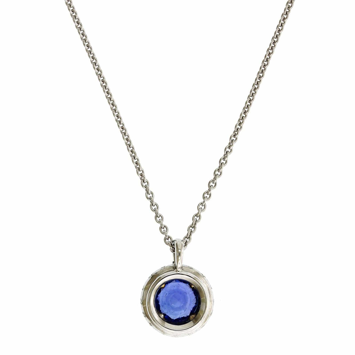 Platinum Sapphire Diamond Halo Pendant