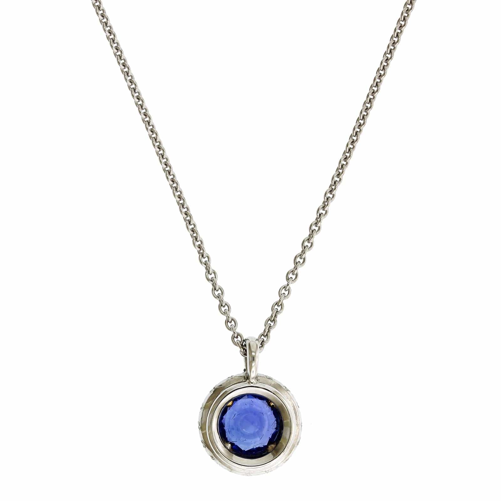 Platinum Sapphire Diamond Halo Pendant