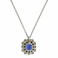 Platinum Cushion Sapphire Diamond Halo Pendant