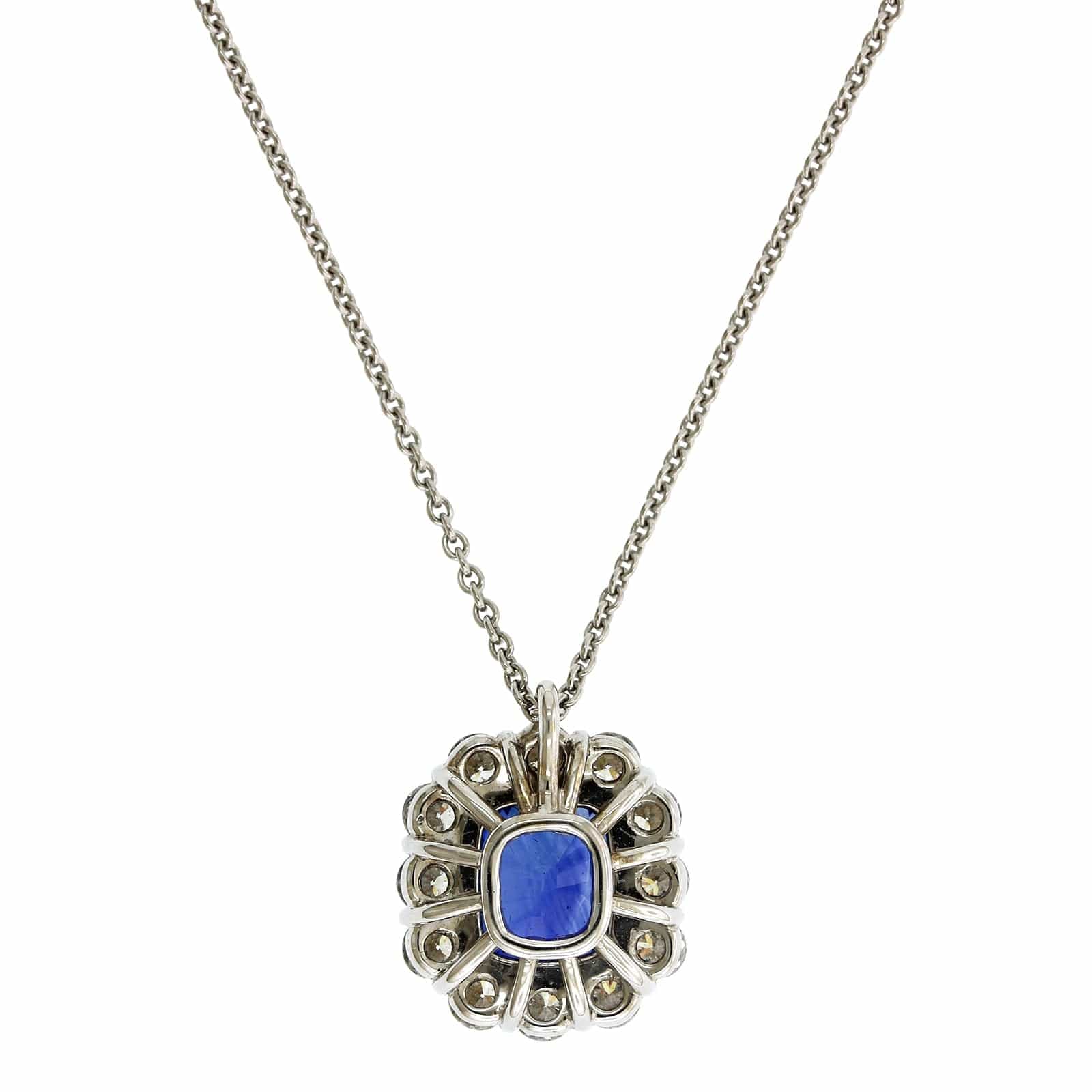 Platinum Cushion Sapphire Diamond Halo Pendant