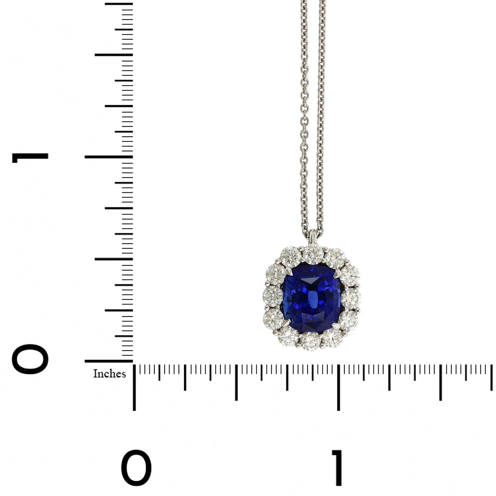 Platinum Cushion Sapphire Diamond Halo Pendant