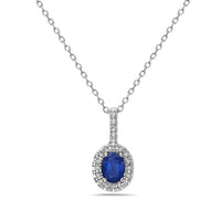 14K White Gold Sapphire and Diamond Halo Necklace