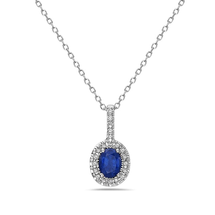 14K White Gold Sapphire and Diamond Halo Necklace
