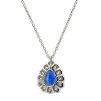 Platinum Blue Sapphire & Diamond Halo Necklace