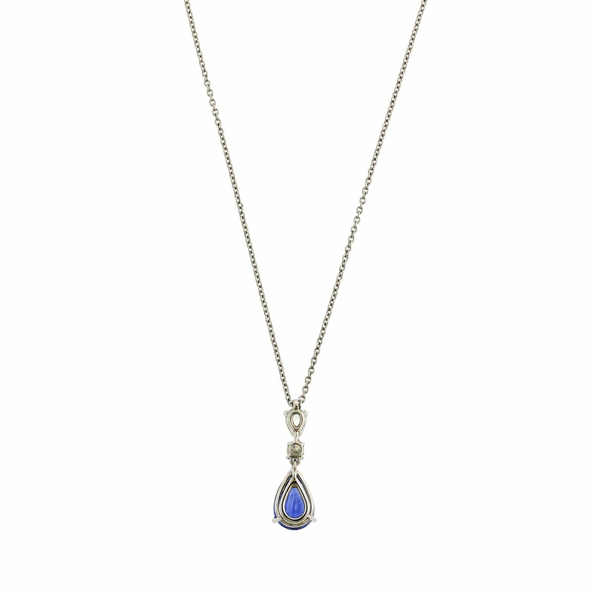 Platinum Diamond & Pear Shaped Sapphire Drop Necklace