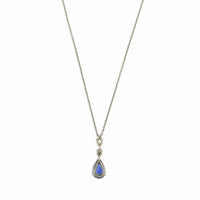 Platinum Diamond & Pear Shaped Sapphire Drop Necklace
