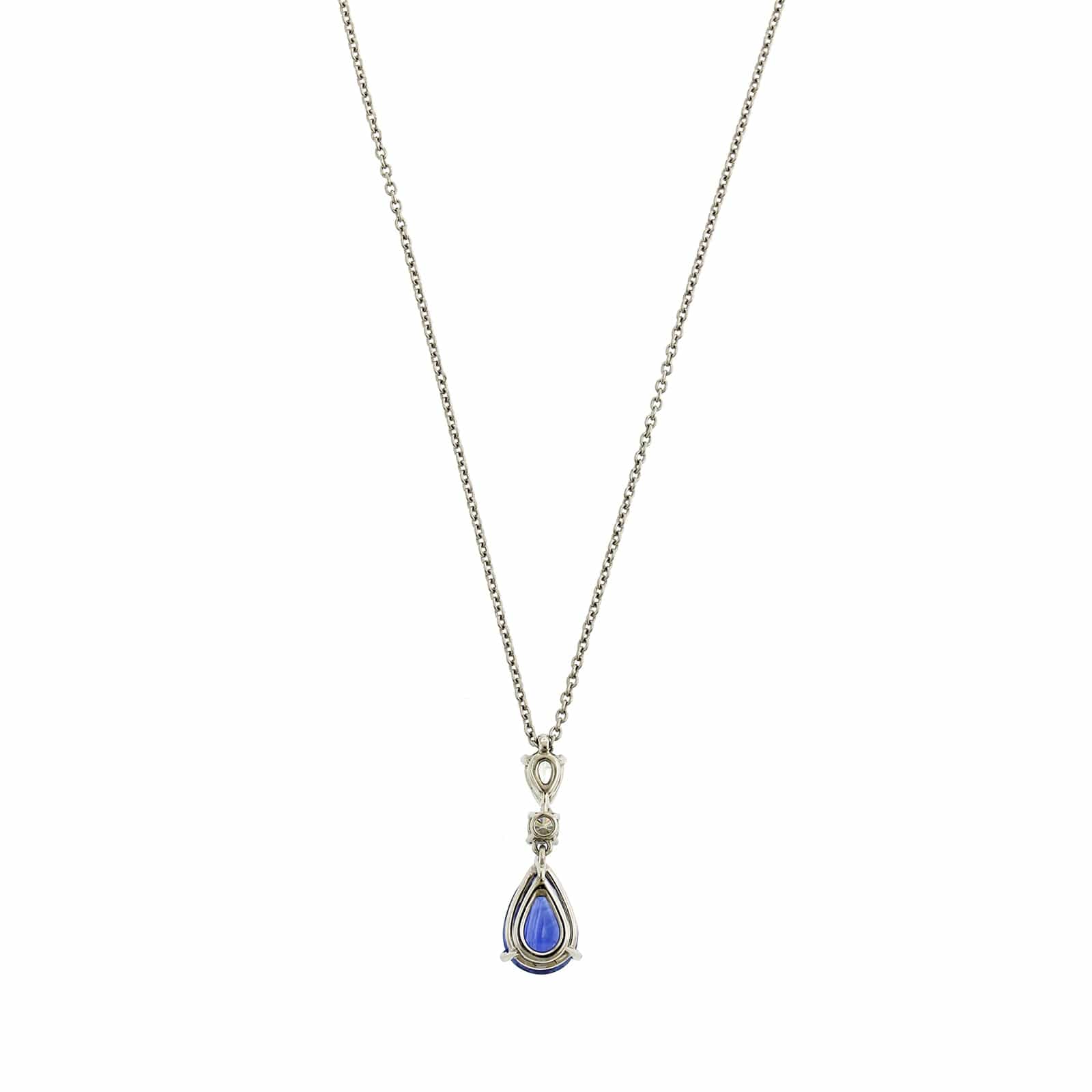 Platinum Diamond & Pear Shaped Sapphire Drop Necklace