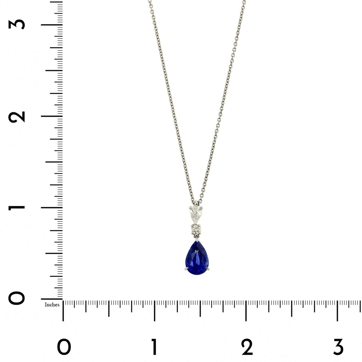 Platinum Diamond & Pear Shaped Sapphire Drop Necklace