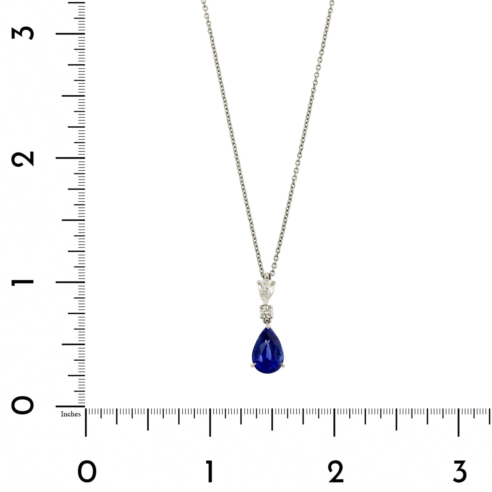 Platinum Diamond & Pear Shaped Sapphire Drop Necklace