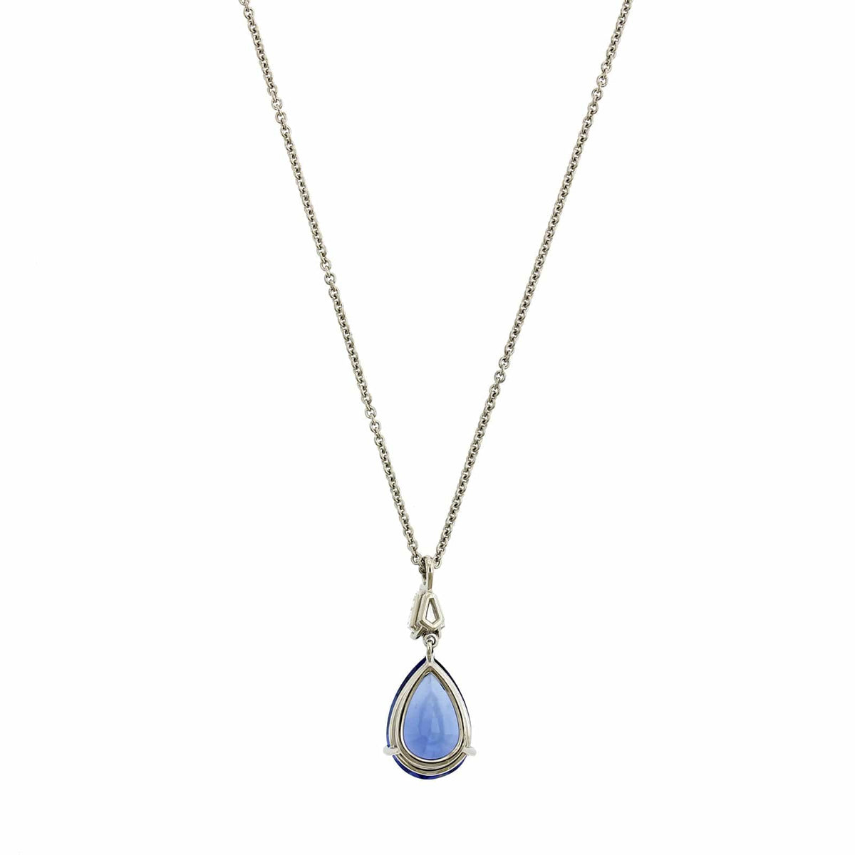 Platinum Diamond & Pear Shaped Sapphire Drop Necklace