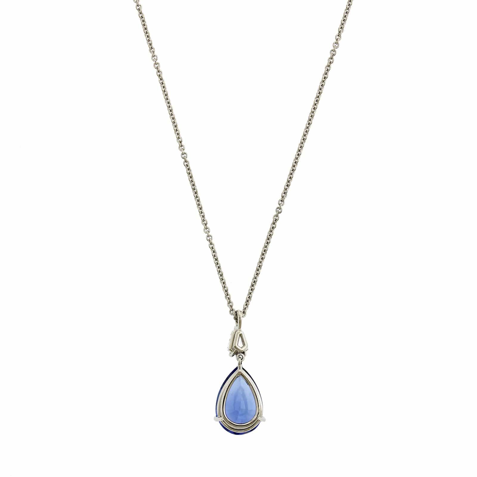 Platinum Diamond & Pear Shaped Sapphire Drop Necklace