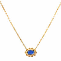 18K Yellow Gold Oval Sapphire and Diamond Halo Pendant Necklace