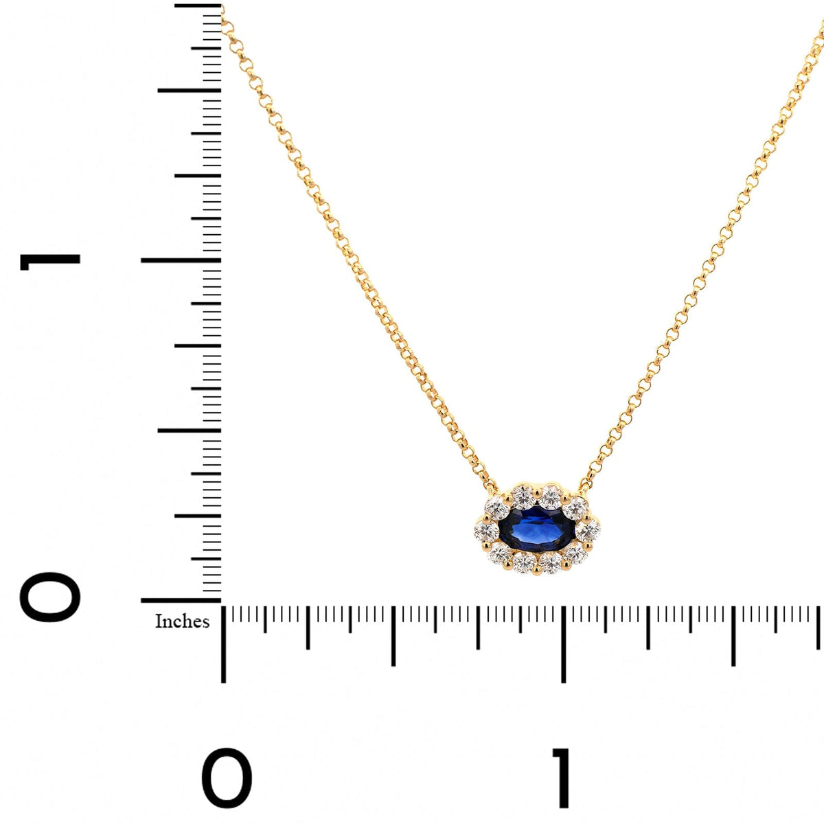 18K Yellow Gold Oval Sapphire and Diamond Halo Pendant Necklace