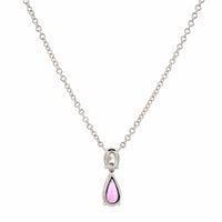 18K White Gold Oval Diamond and Pink Sapphire Pendant Necklace