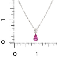 18K White Gold Oval Diamond and Pink Sapphire Pendant Necklace