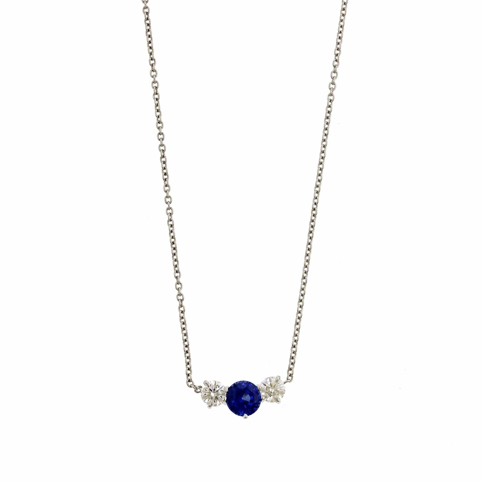 Platinum Sapphire and Diamond Pendant Necklace