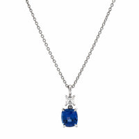Platinum Diamond & Cushion Cut Sapphire Pendant Necklace