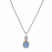 Platinum Diamond & Cushion Cut Sapphire Pendant Necklace