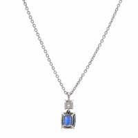 Platinum Diamond & Cushion Cut Sapphire Pendant Necklace