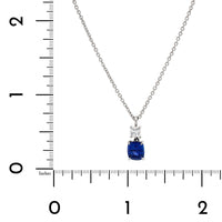 Platinum Diamond & Cushion Cut Sapphire Pendant Necklace
