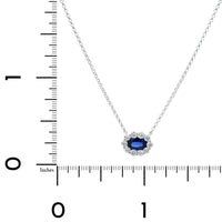 14K White Gold Oval Blue Sapphire and Diamond Halo Necklace
