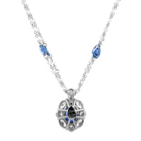 Platinum Oval Sapphire and Diamonds By The Yard Halo Necklace
