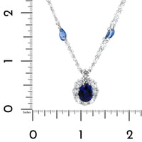 Platinum Oval Sapphire and Diamonds By The Yard Halo Necklace