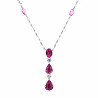 Platinum Pink Sapphire and Round Diamond Pendant Necklace